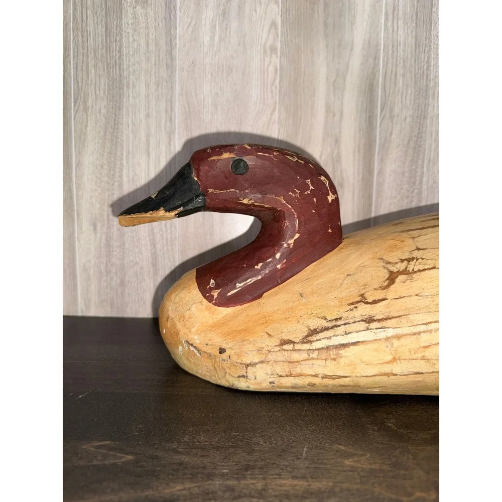 Vintage Hand Carved Wooden Duck‎ Decoy Rustic Folk Art Waterfowl Figurine Decor